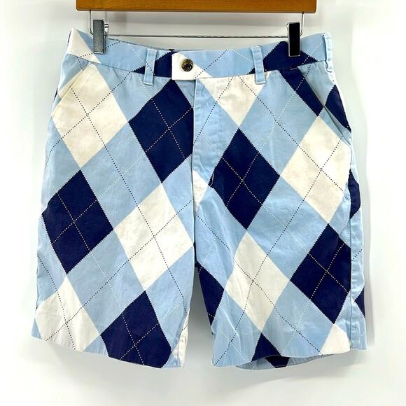 Loudmouth Men's Argyle Golf Shorts - Light Blue/Navy/White - 32 - Picture 1 of 6